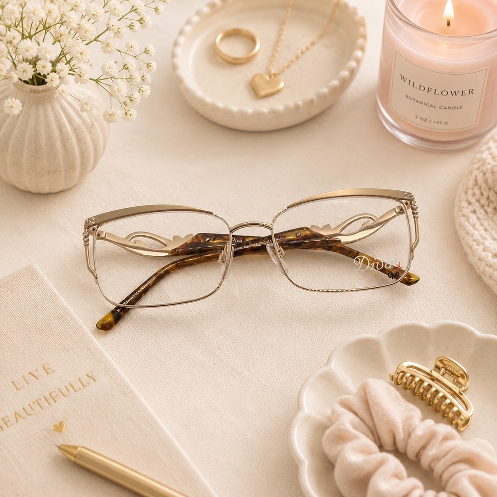 Diva 5568 Gold Frames Rhinestone Embellished Tortoise Eyeglasses Frames